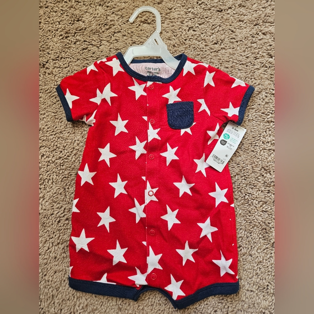 Carters new baby boy girl unisex onesie shirt short american flag red white 3-6m
